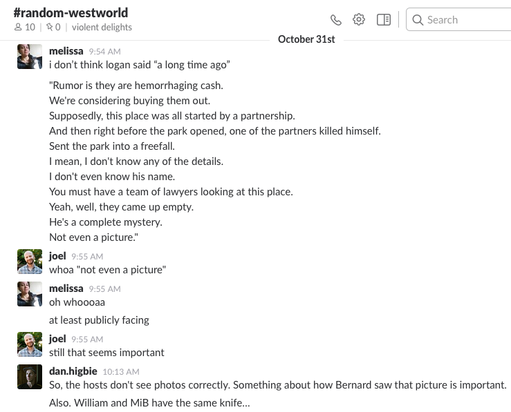 Westworld Slack channel