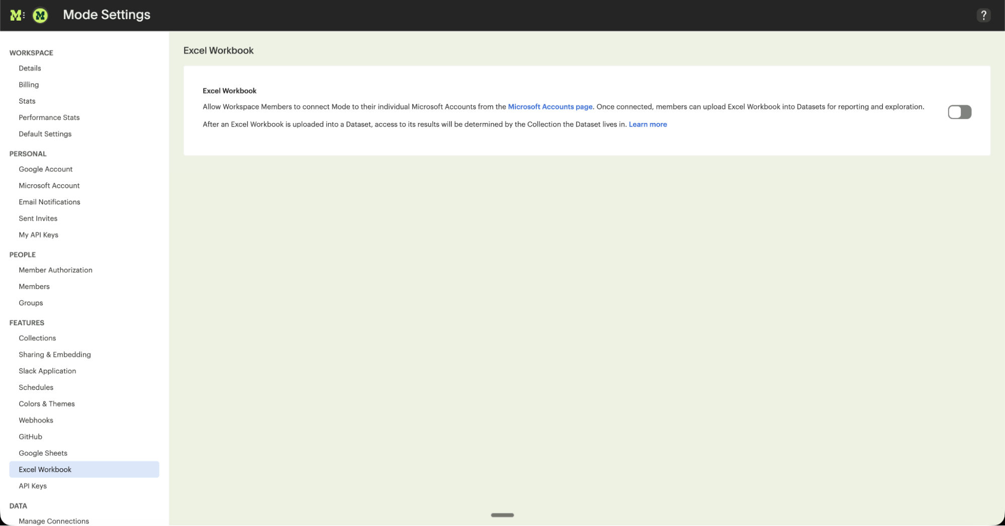 Excel Workbook settings