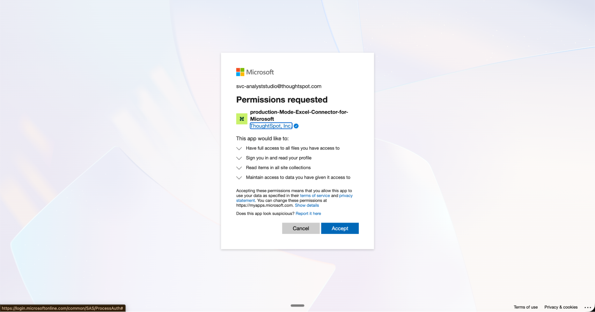 Permissions requested