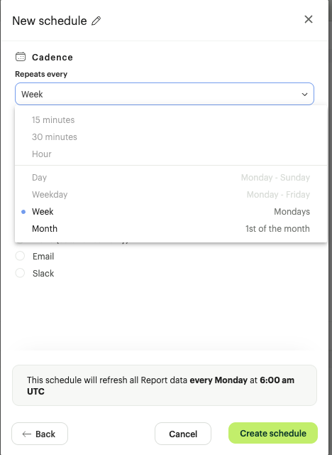 Settings for Schedule Creation