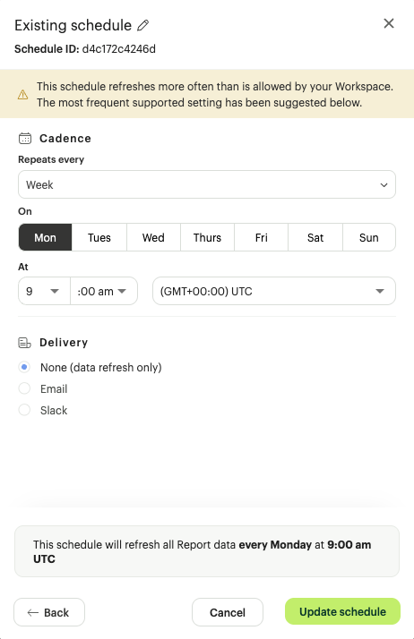Settings for Schedule Editing