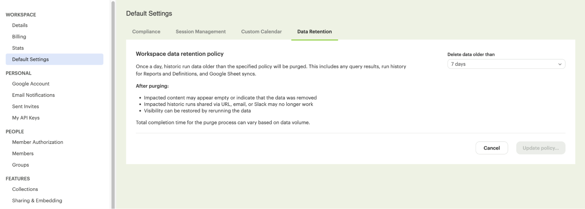 Data retention controls