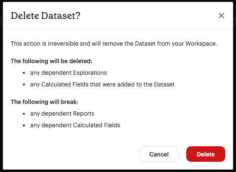 Delete Dataset confirmation
