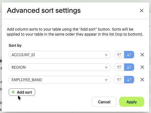 Column sorting