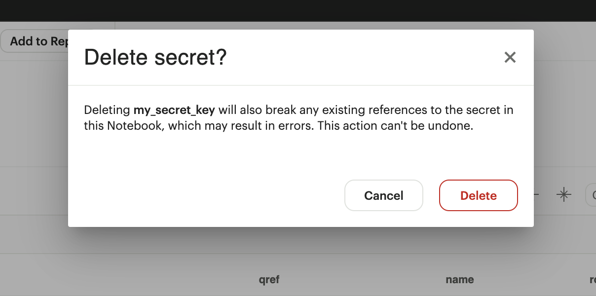 Deleting notebook secret