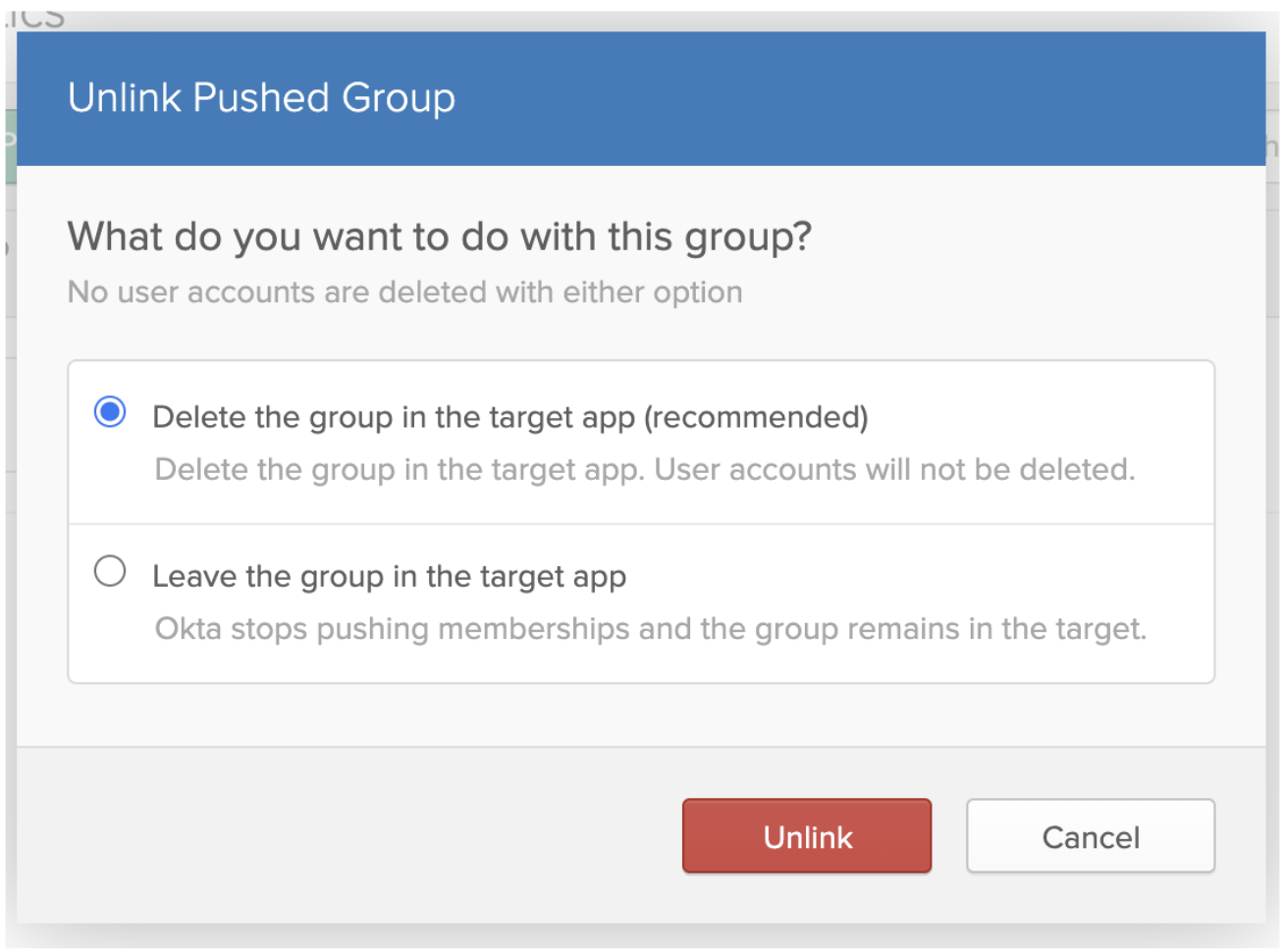 Unlink Pushed group